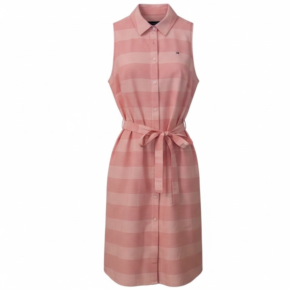 Tommy Hilfiger Coral and White Striped Midi Dress